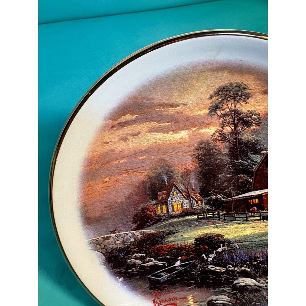 Thomas Kinkade Sunset At Riverbend Farm 6" Round Plate 2003 Painter Of Light - Picture 4 of 8